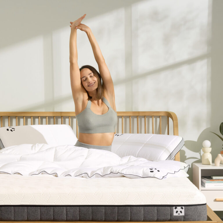 Hybrid Bamboo Mattress 2024 Woman streching Lifestyle image | PandaLondon