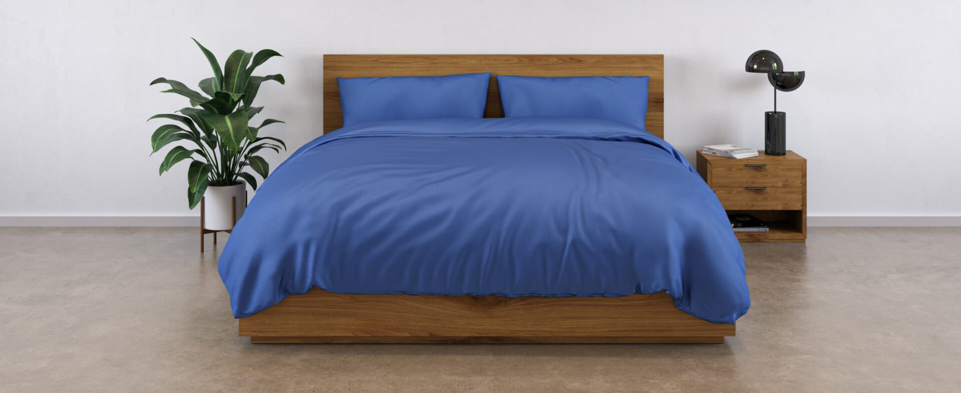 blue bamboo bedding on the bed