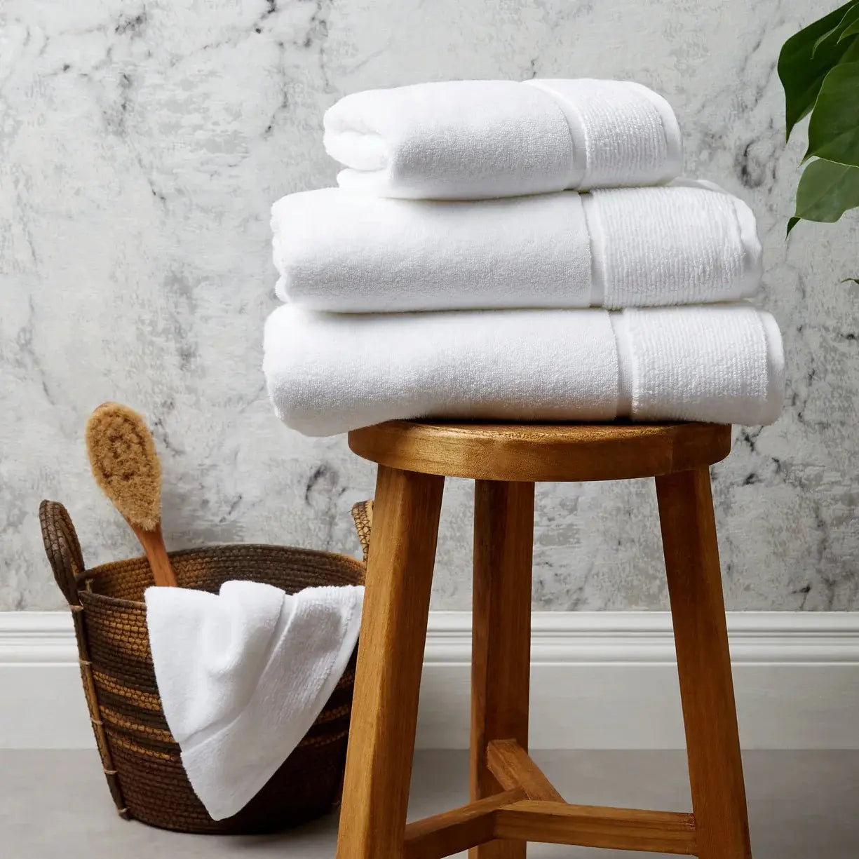 [BTWhite] Bath Towel Bath Range Panda London Pure White Lifestyle Stacked on the Chair