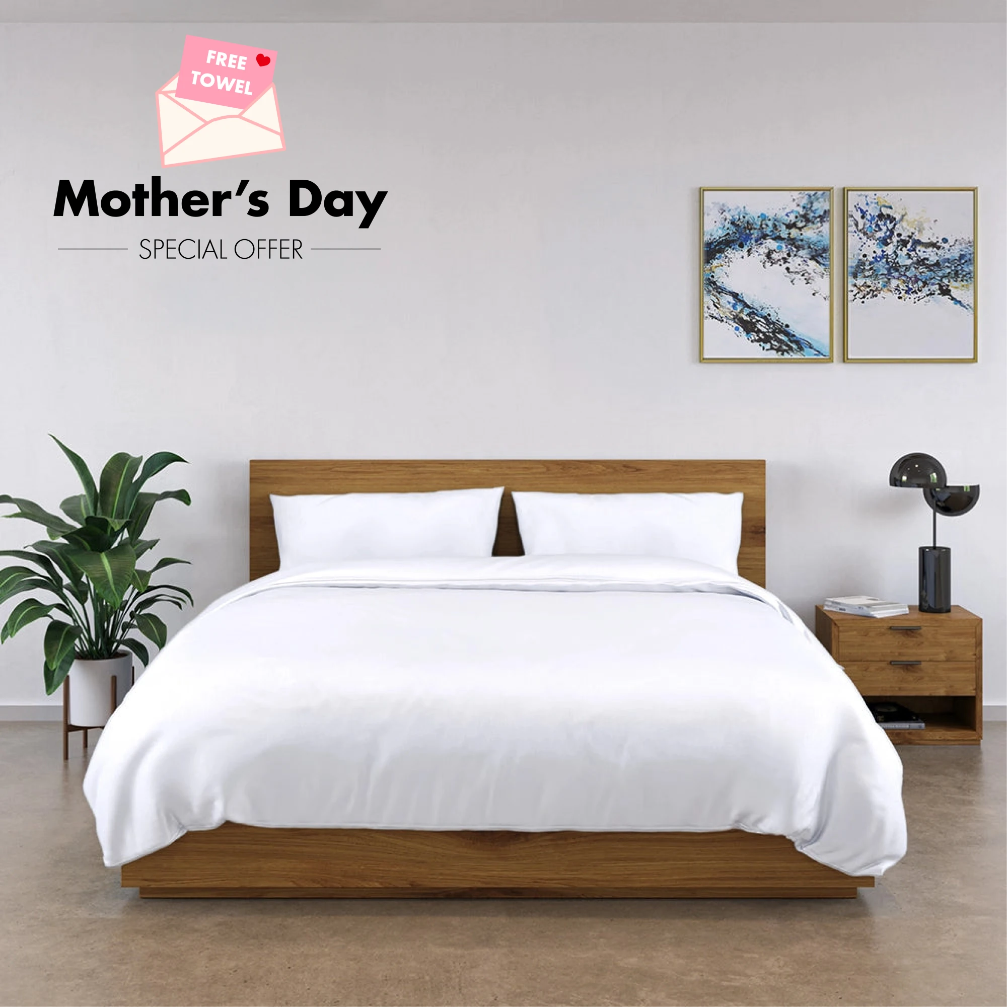 [BBWhite] 100_Bamboo_Bedding_Full_Set_Mothers_Day_Main_Image