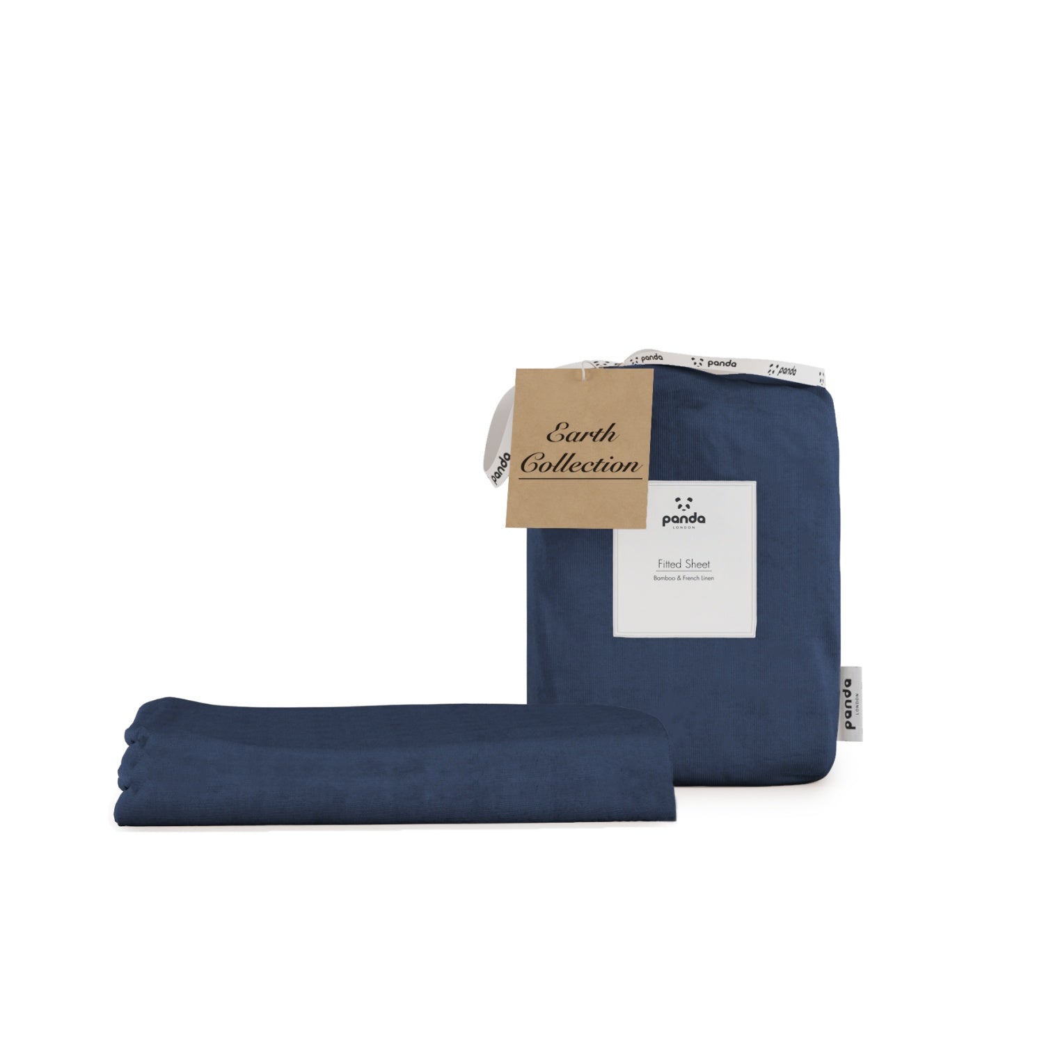 [BambooAndFrenchLinenFSNavy] Bamboo and French Linen Fitted Sheets Panda London Midnight Navy Earth Collection