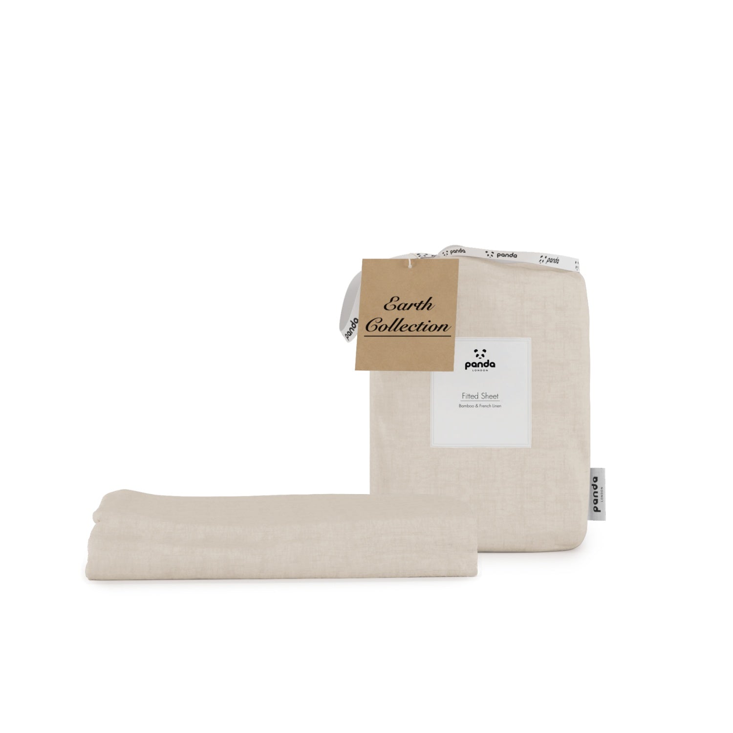 [BambooAndFrenchLinenFSNatural] Bamboo and French Linen Fitted Sheets Panda London Natural Earth Collection