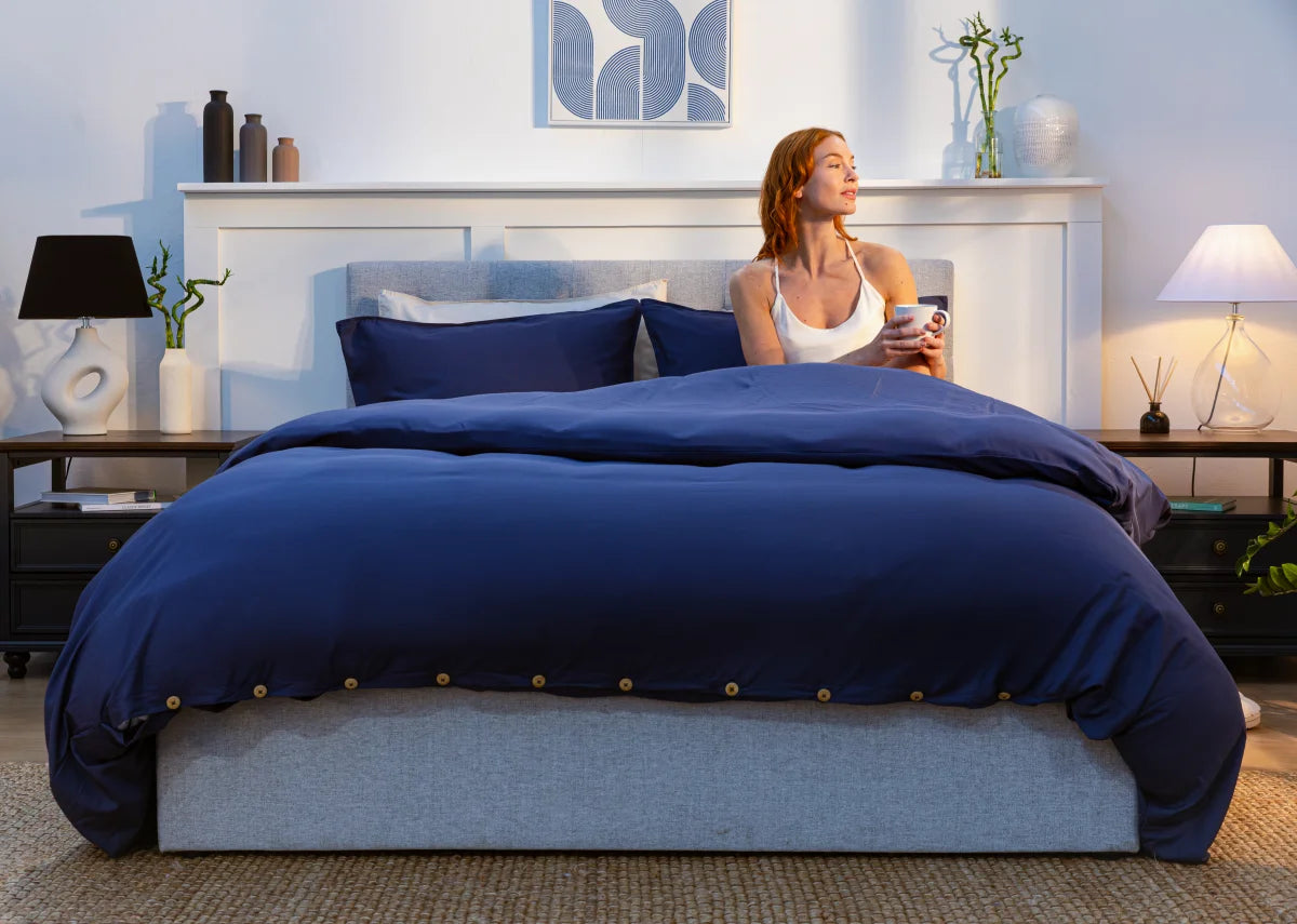 [BFLNavy] Bamboo_and_French_Linen_-_Midnight_Navy_ Full Duvet Cover Set
