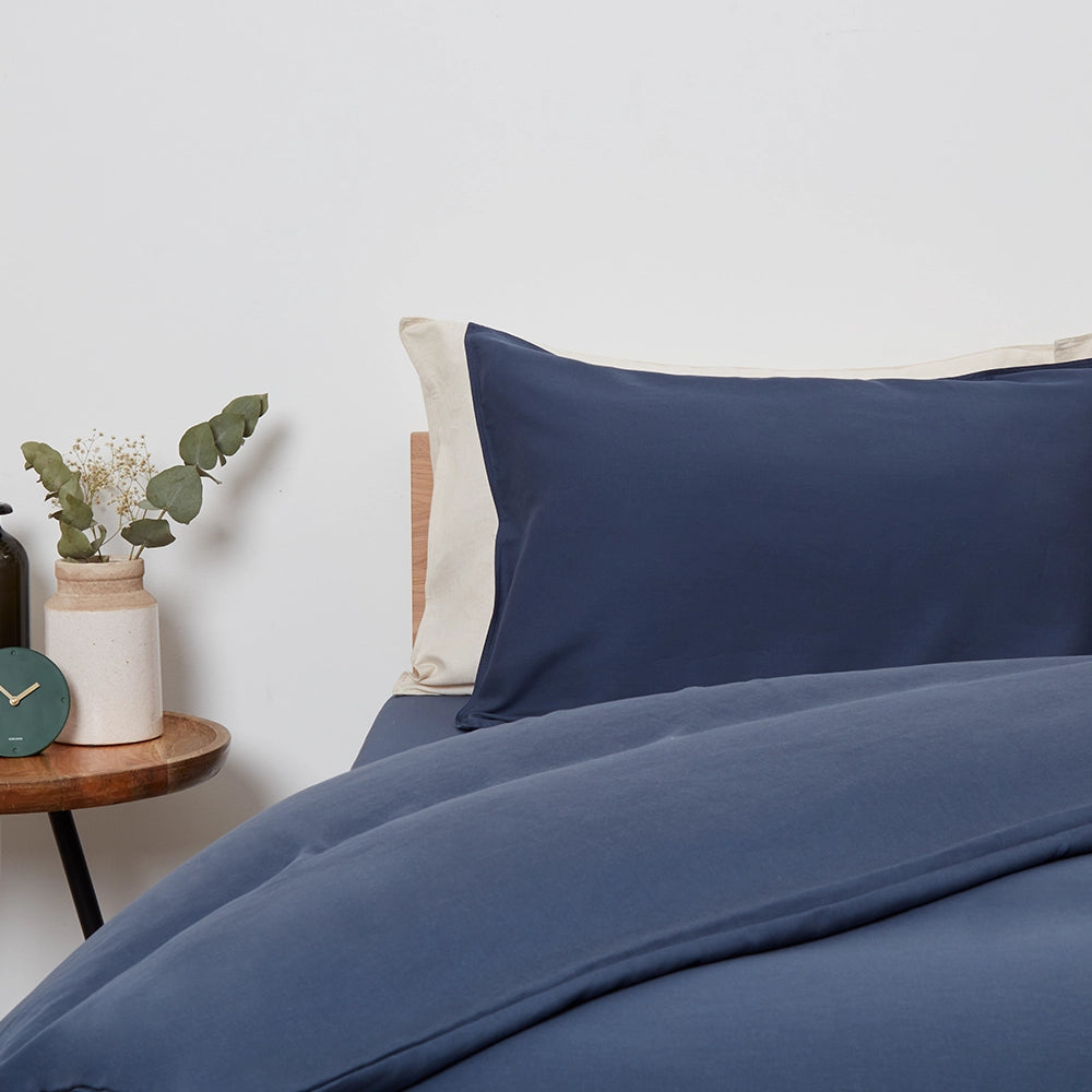 [NavyDCFrench] Duvet Cover Midnight Navy French Linen Pillow