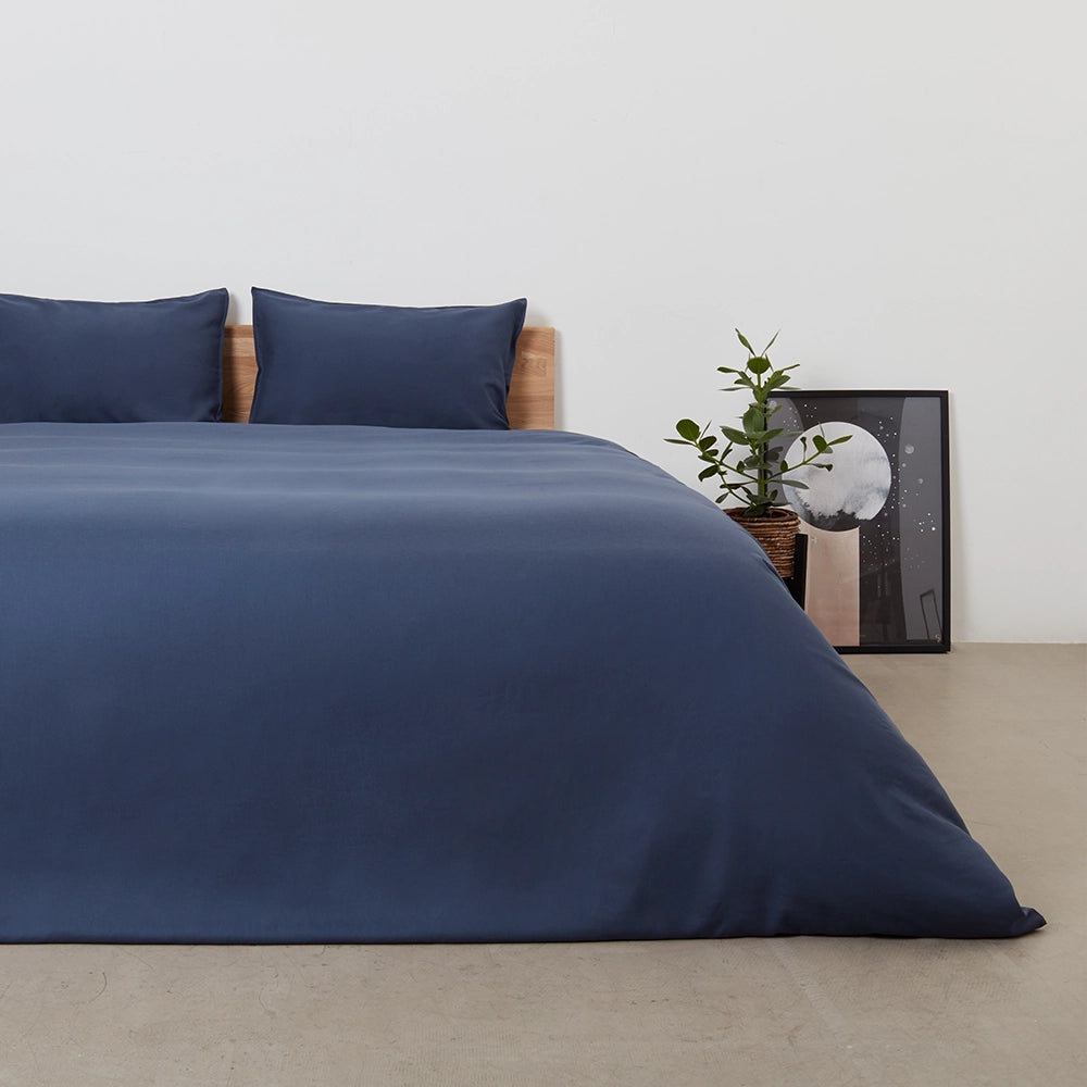 [NavyDCFrench] Duvet Cover Midnight Navy French Linen Set