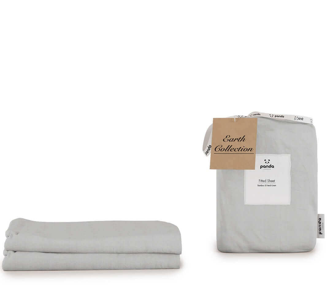 [BambooAndFrenchLinenFSGrey] Bamboo and French Linen Fitted Sheets Panda London Silver Light Grey 