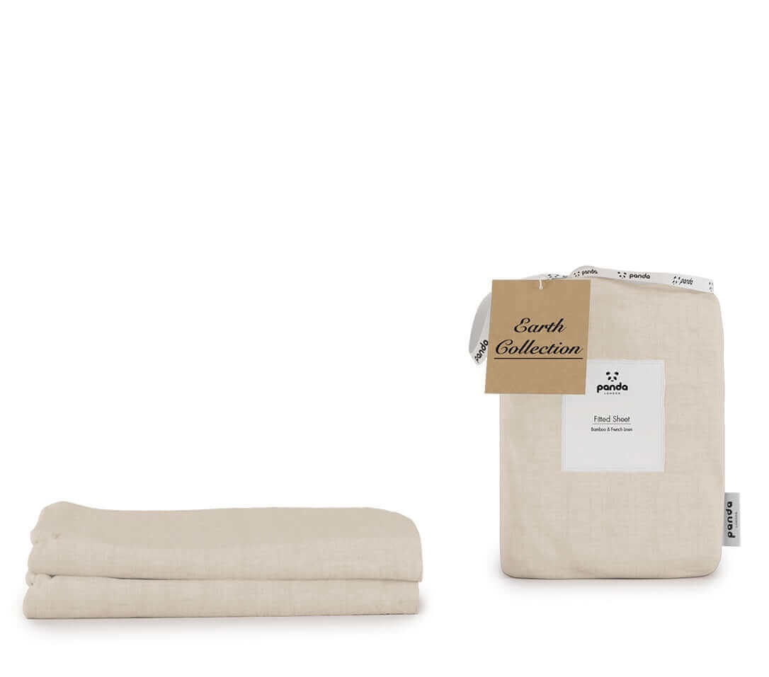 [BambooAndFrenchLinenFSNatural] Bamboo and French Linen Fitted Sheets Panda London Natural