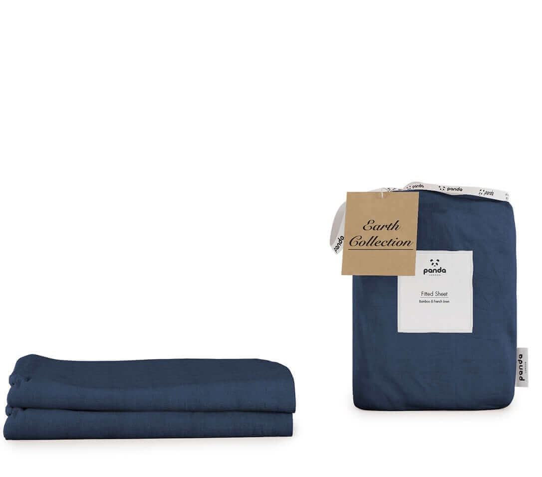 [BambooAndFrenchLinenFSNavy] Bamboo and French Linen Fitted Sheets Panda London Midnight Navy