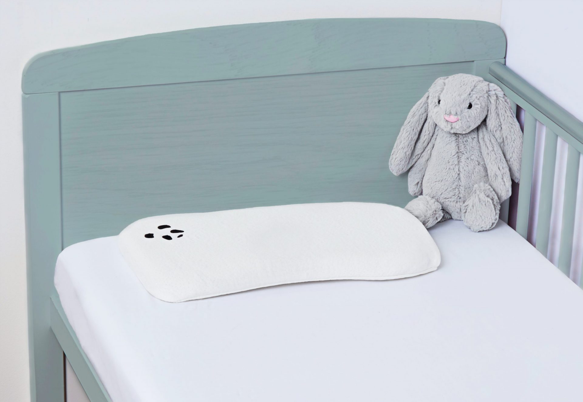 Panda London Baby Memory Foam Bamboo Pillow With Cover With Grey Toy Rabbit