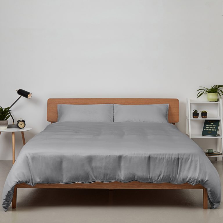Panda London 100 Bamboo Bedding In Quiet Grey On A Bed