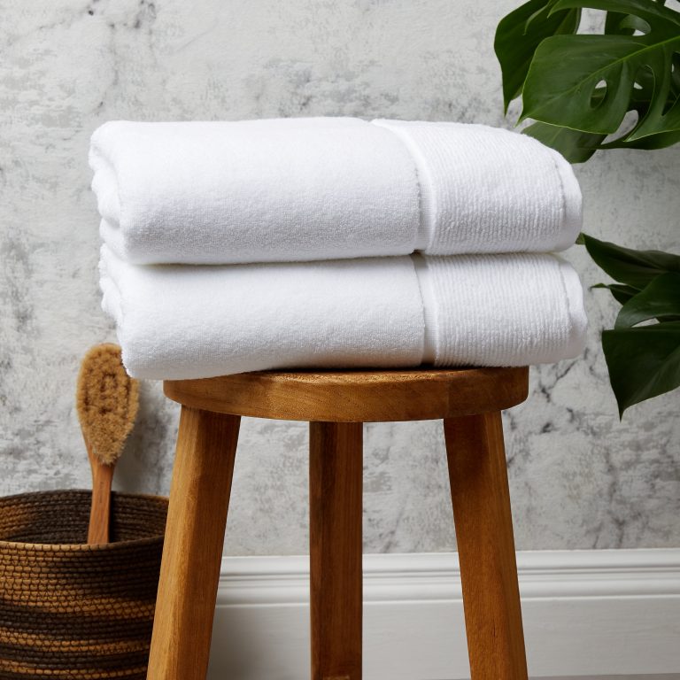 Panda London 2x Bamboo Towels Pure White on a stool