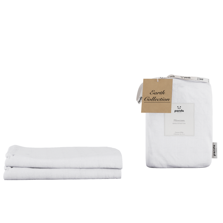 Panda London 100 Bamboo French Linen Earth Collection Pillowcases in Coconut White