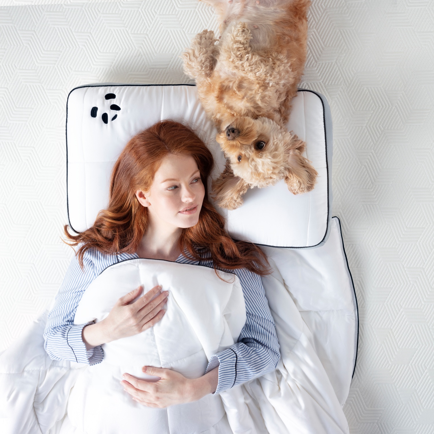 girl and a dog on a hybrid bamboo pillow